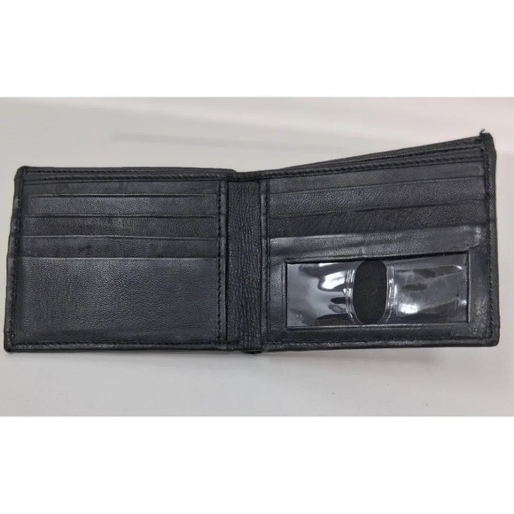 American Flag Bifold Wallet Black Leather Trim Canvas Stars Stripes Americana